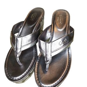 Coach Jody Wedge Thong Sandals Silver Metallic Size 10